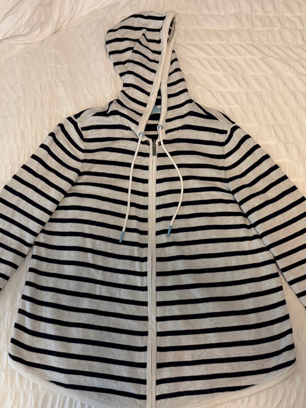 Navy & White Striped Reversible Hooded Zip Jacket